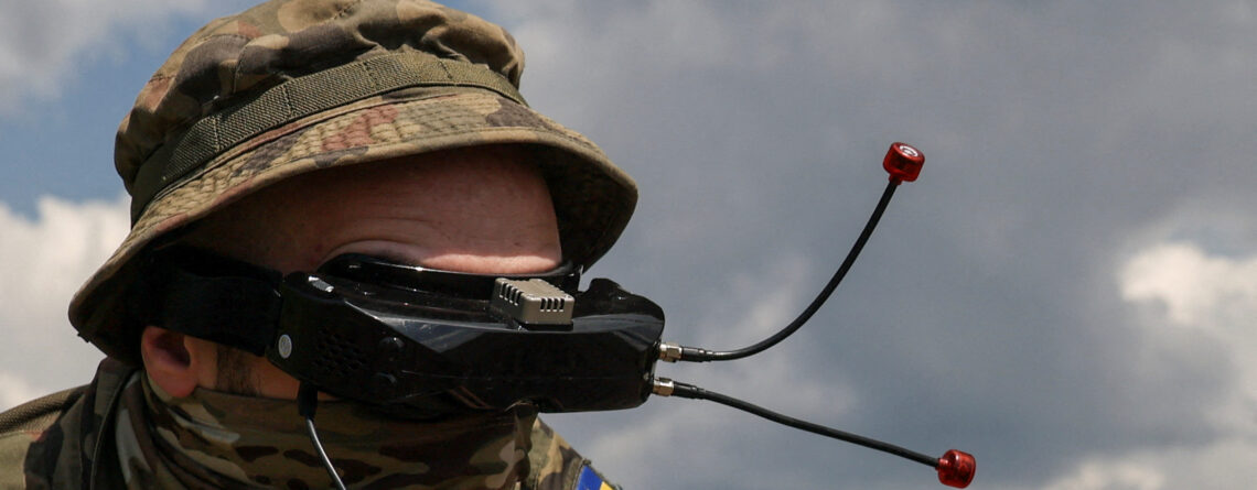 Ukrainian marine attends a FPV-drone flying training in Dnipropetrovsk region